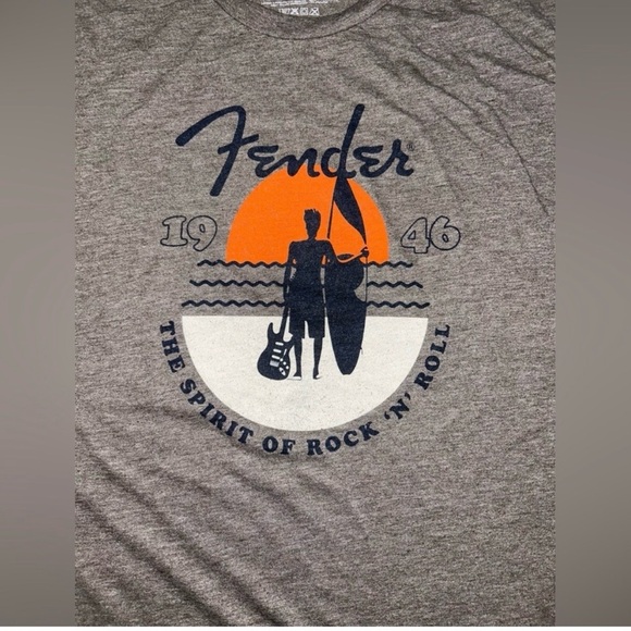 FENDER Brown Sunset Spirit of Rock n Roll Surfboard T-Shirt Unisex NWT - Picture 5 of 8